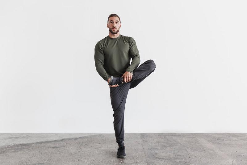 Olive Nobull Waffle Men's Long Sleeve | CA D1571F